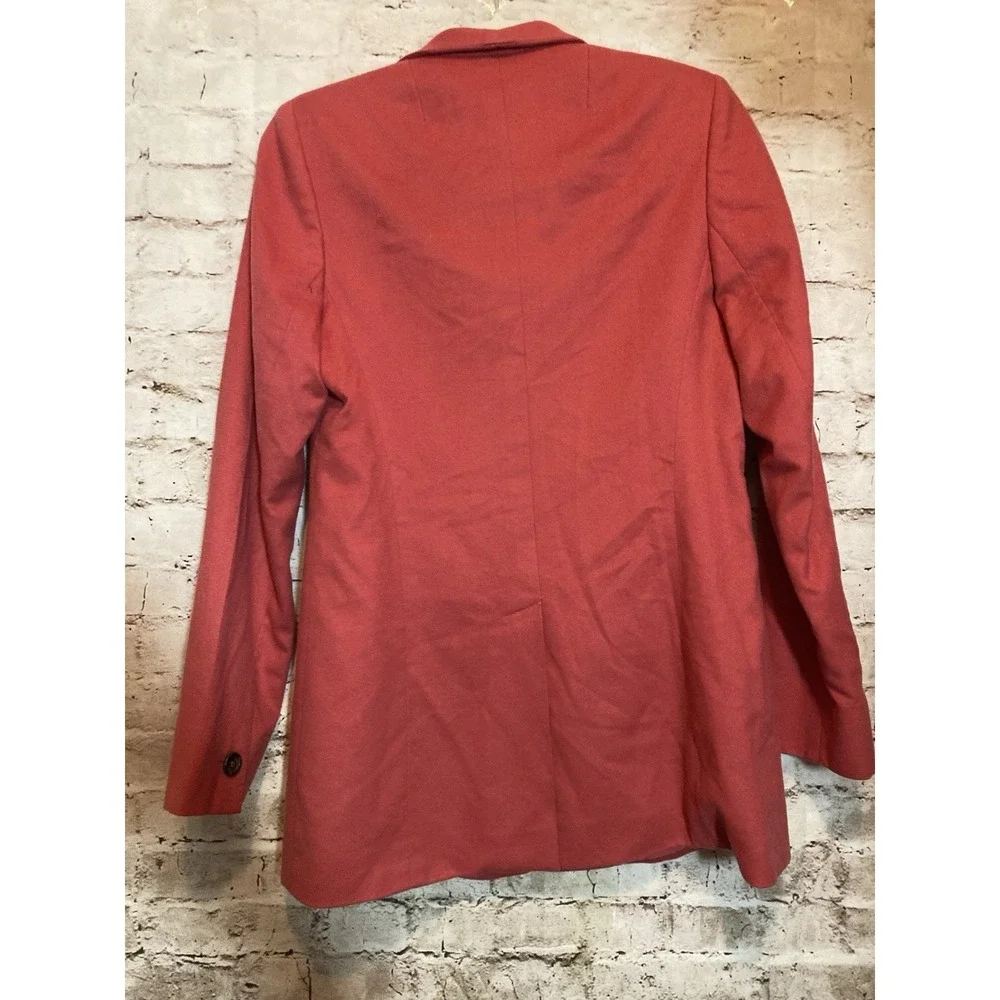 AKRIS Cashmere‎ & Silk Jacket 10 In Coral Three Button Pockets Lined Pea coat